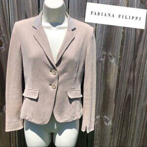 Fabiana Filippi Silk Small Blazer Jacket S 36 Tan V Neck Long Sleeve Top Collar